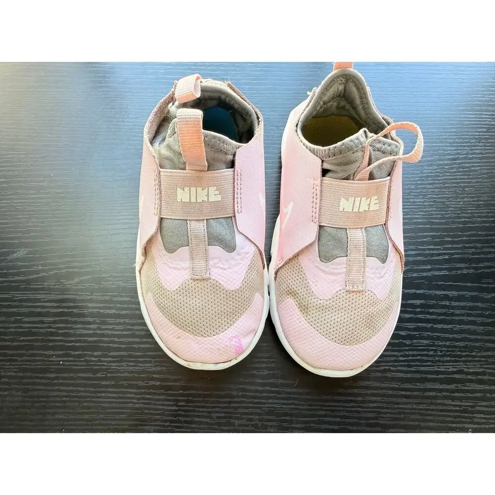 Nike Flex Runner 2 Pink White Slip On Sneakers Kids Size 10C Athletic Shoes